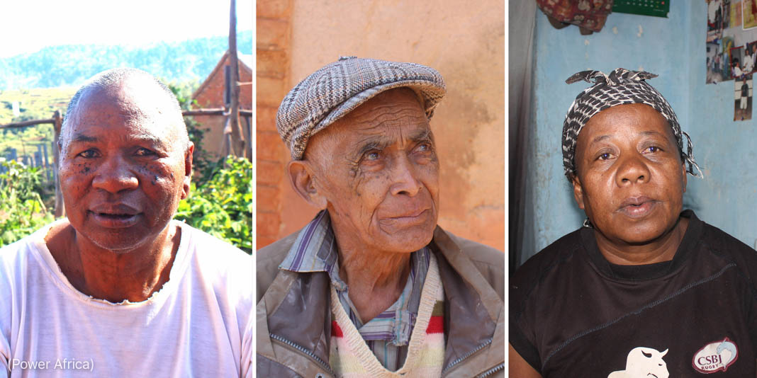 Triptych of head shots of two males and one female (Power Africa)