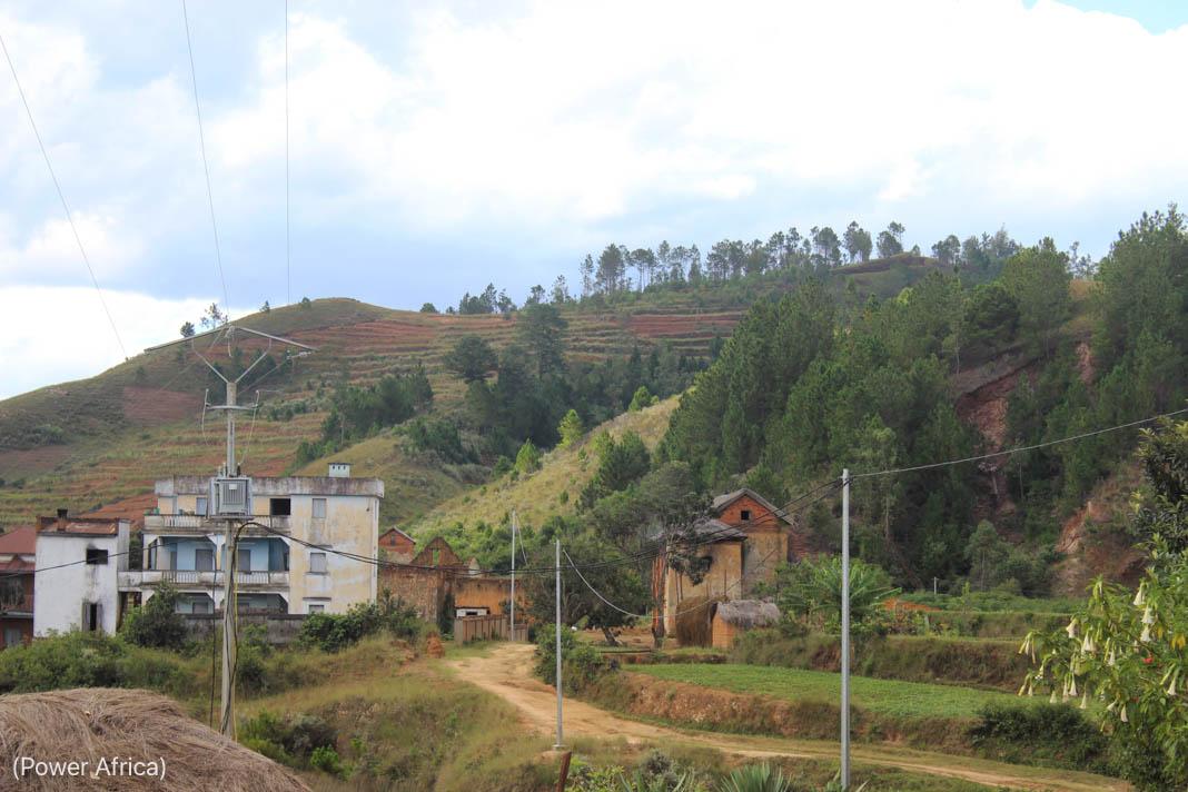 Power lines along remote dirt road (Power Africa)