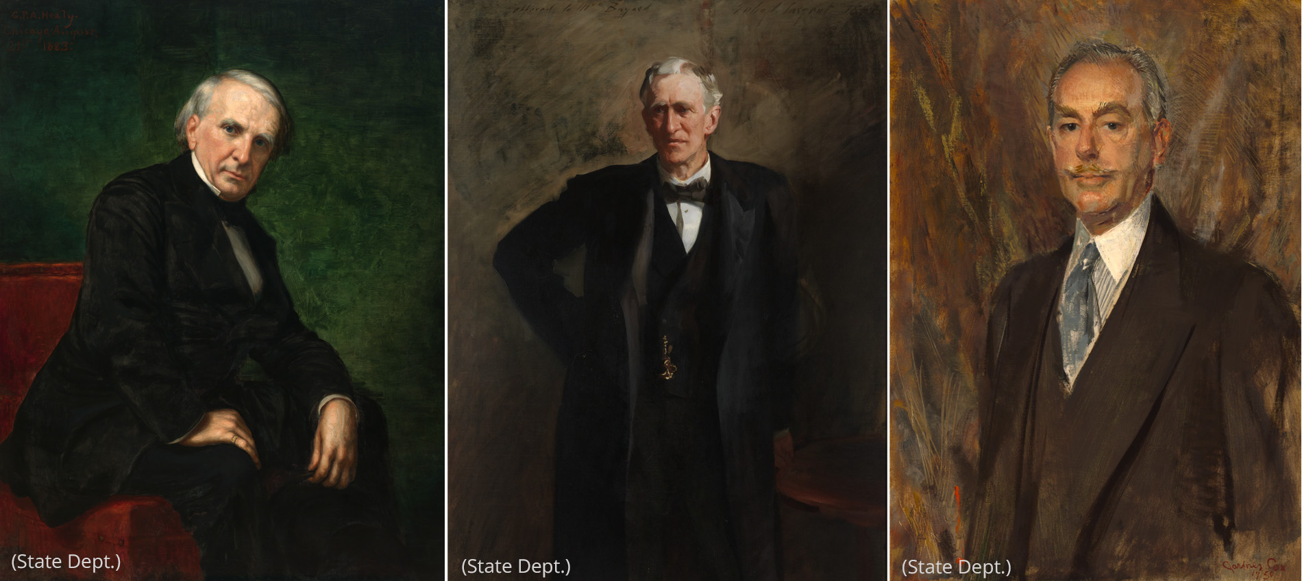 Portraits from left of Elihu Benjamin Washburne, Thomas F. Bayard and Dean Acheson (State Dept.)