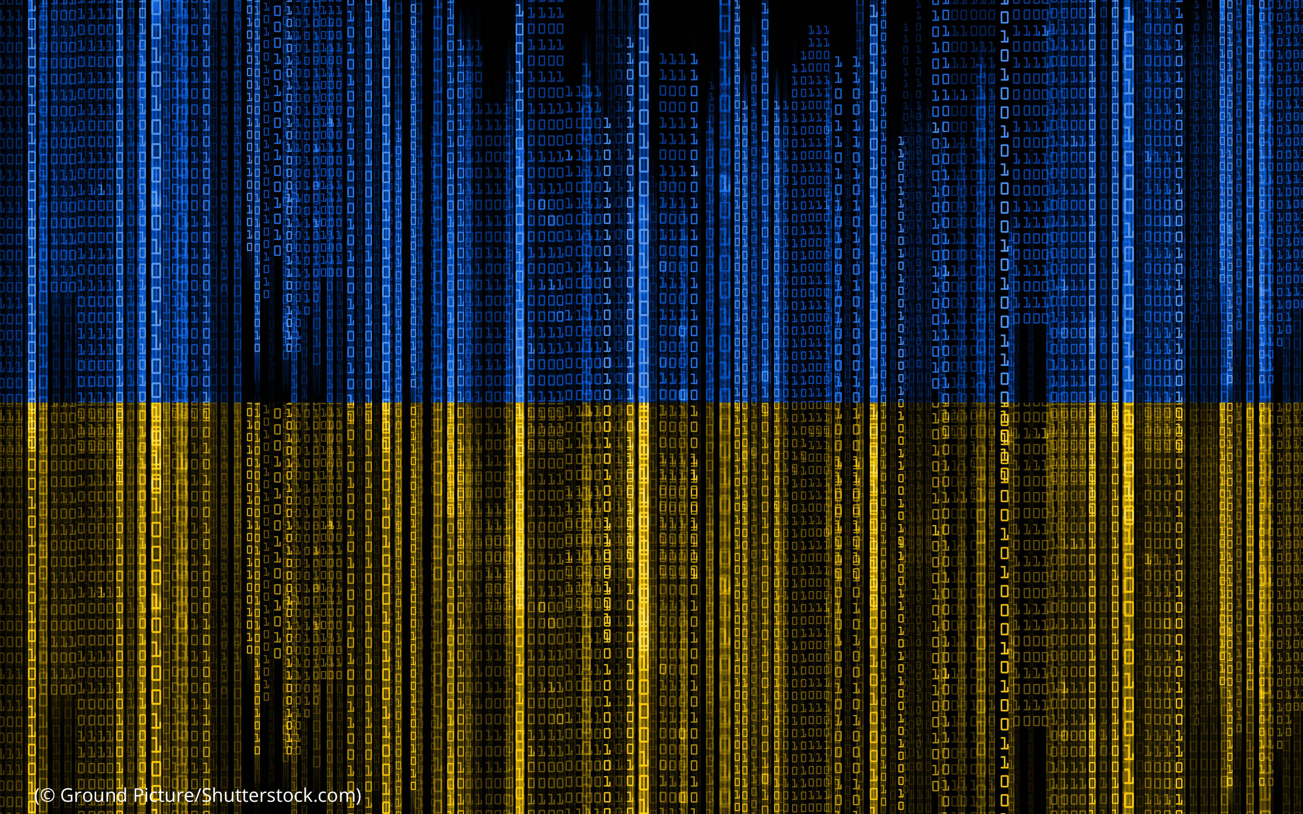 Computer code in colors of the Ukrainian flag (© Ground Picture/Shutterstock.com)